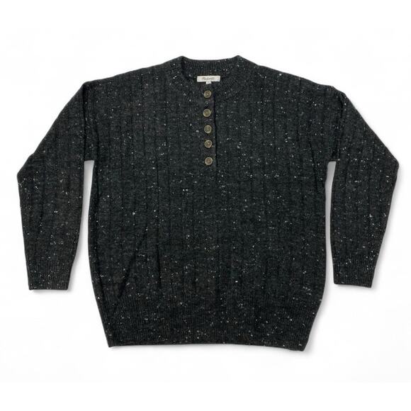 Madewell Sweaters - Madewell NWT Wool Blend Speckled Henley Sweater Black Sz S $89.50 Retail